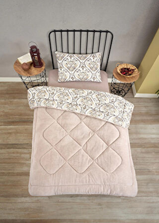 ETE HOMETEX TEK KİŞİLİK LÜX WELSOFT YORGAN SETİ AKSU BEJ 155X215CM 8696474231931