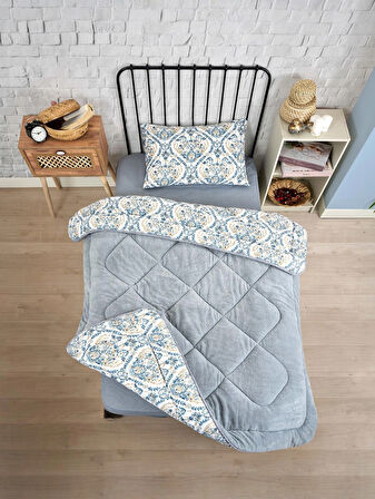 ETE HOMETEX TEK KİŞİLİK LÜX WELSOFT YORGAN SETİ AKSU GRİ 155X215CM 8696474231932