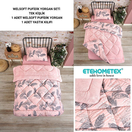 ETE HOMETEX TEK KİŞİLİK LÜX WELSOFT YORGAN SETİ ARİNA PUDRA 155X215CM 8696474231933