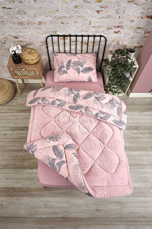 ETE HOMETEX TEK KİŞİLİK LÜX WELSOFT YORGAN SETİ ARİNA PUDRA 155X215CM 8696474231933