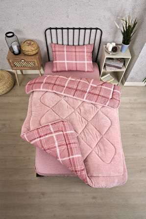 ETE HOMETEX TEK KİŞİLİK LÜX WELSOFT YORGAN SETİ SAFİR PUDRA 155X215CM 8696474231934