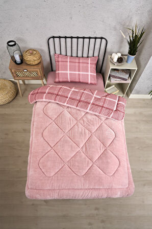 ETE HOMETEX TEK KİŞİLİK LÜX WELSOFT YORGAN SETİ SAFİR PUDRA 155X215CM 8696474231934