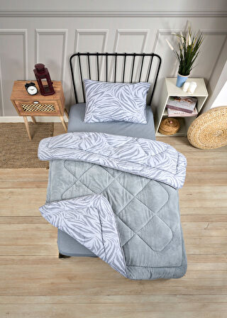 ETE HOMETEX TEK KİŞİLİK LÜX WELSOFT YORGAN SETİ ZEBRA GRİ 155X215CM 8696474231935