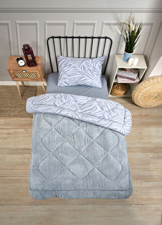 ETE HOMETEX TEK KİŞİLİK LÜX WELSOFT YORGAN SETİ ZEBRA GRİ 155X215CM 8696474231935