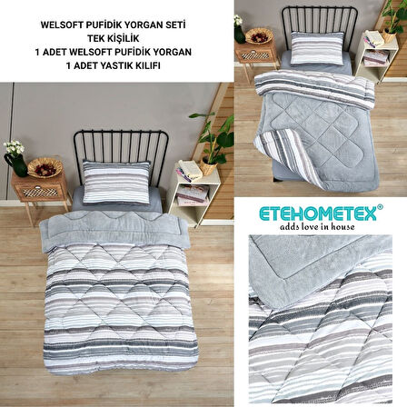 ETE HOMETEX TEK KİŞİLİK LÜX WELSOFT YORGAN SETİ TASEL GRİ 155X215CM 8696474231936