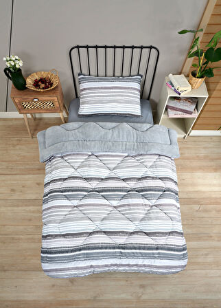 ETE HOMETEX TEK KİŞİLİK LÜX WELSOFT YORGAN SETİ TASEL GRİ 155X215CM 8696474231936