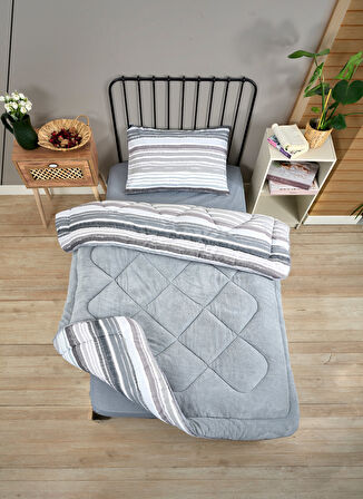 ETE HOMETEX TEK KİŞİLİK LÜX WELSOFT YORGAN SETİ TASEL GRİ 155X215CM 8696474231936
