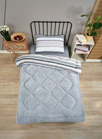 ETE HOMETEX TEK KİŞİLİK LÜX WELSOFT YORGAN SETİ TASEL GRİ 155X215CM 8696474231936