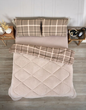ETE HOMETEX ÇİFT KİŞİLİK LÜX WELSOFT YORGAN SETİ 195X215CM SAFİR BEJ 8696474231947