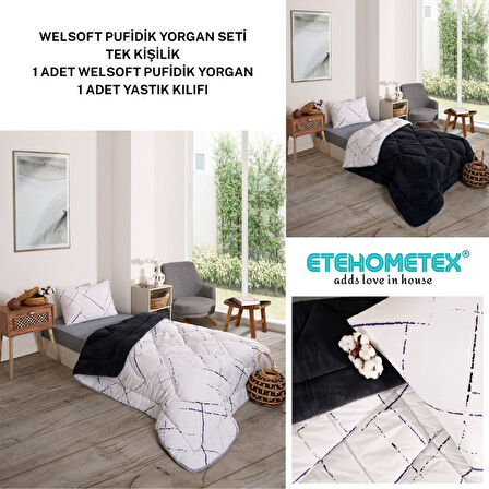 ETE HOMETEX TEK KİŞİLİK LÜX WELSOFT YORGAN SETİ YANSIMA ANTRASİT 155X215CM 8696474231956