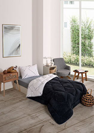 ETE HOMETEX TEK KİŞİLİK LÜX WELSOFT YORGAN SETİ YANSIMA ANTRASİT 155X215CM 8696474231956
