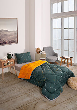 ETE HOMETEX TEK KİŞİLİK LÜX WELSOFT YORGAN SETİ YANSIMA HARDAL 155X215CM 8696474231957