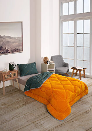 ETE HOMETEX TEK KİŞİLİK LÜX WELSOFT YORGAN SETİ YANSIMA HARDAL 155X215CM 8696474231957