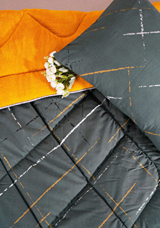 ETE HOMETEX TEK KİŞİLİK LÜX WELSOFT YORGAN SETİ YANSIMA HARDAL 155X215CM 8696474231957