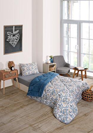 ETE HOMETEX TEK KİŞİLİK LÜX WELSOFT YORGAN SETİ AKSU İNDİGO 155X215CM 8696474231958