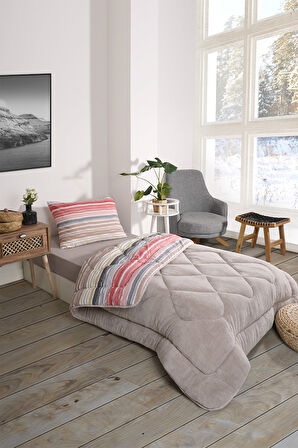 ETE HOMETEX TEK KİŞİLİK LÜX WELSOFT YORGAN SETİ TASEL BEJ 155X215CM 8696474231959