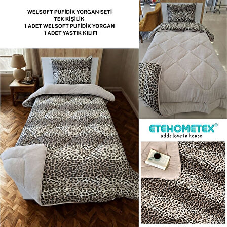 ETE HOMETEX TEK KİŞİLİK LÜX WELSOFT YORGAN SETİ LEOPAR BEJ 155X215CM 8696474231961