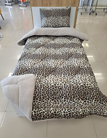 ETE HOMETEX TEK KİŞİLİK LÜX WELSOFT YORGAN SETİ LEOPAR BEJ 155X215CM 8696474231961