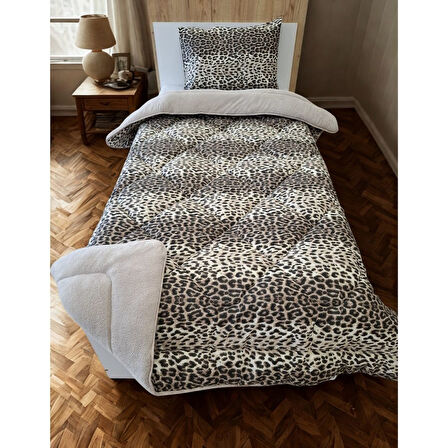 ETE HOMETEX TEK KİŞİLİK LÜX WELSOFT YORGAN SETİ LEOPAR BEJ 155X215CM 8696474231961
