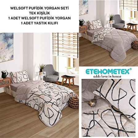 ETE HOMETEX TEK KİŞİLİK LÜX WELSOFT YORGAN SETİ EFEKT BEJ 155X215CM 8696474231964