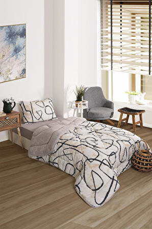 ETE HOMETEX TEK KİŞİLİK LÜX WELSOFT YORGAN SETİ EFEKT BEJ 155X215CM 8696474231964