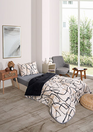 ETE HOMETEX TEK KİŞİLİK LÜX WELSOFT YORGAN SETİ EFEKT ANTRASİT 155X215CM 8696474231965