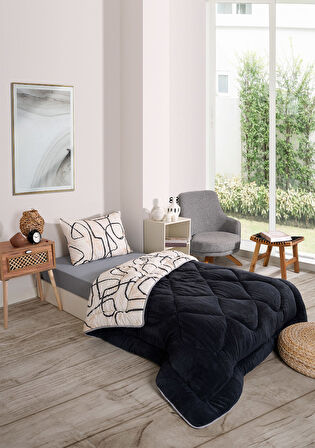 ETE HOMETEX TEK KİŞİLİK LÜX WELSOFT YORGAN SETİ EFEKT ANTRASİT 155X215CM 8696474231965