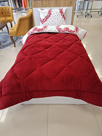 ETE HOMETEX TEK KİŞİLİK LÜX WELSOFT YORGAN SETİ LOVE BORDO 155X215CM 8696474231966