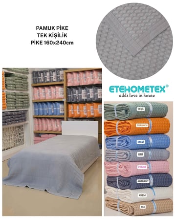 ETEHOMETEX HAVUZLU PİKE TEK KİŞİLİK 160X240CM GRİ 8696474232082