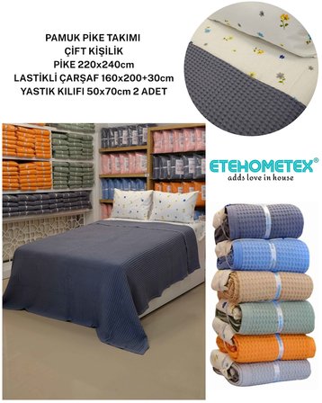ETEHOMETEX ÇİFT KİŞİLİK %100 PAMUK HAVUZLU PİKE TAKIMI ANTRASİT 8696474232091