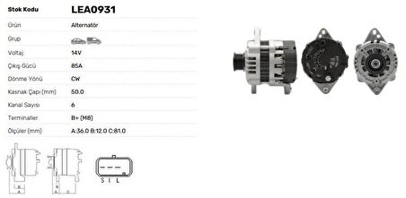 Chevrolet Alternator 12v 85a Chevrolet Lacetti Aveo Kalos Daewoo (delcoremy Tipi) - Lucas Lea0931