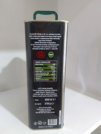 HUBBA 3 LT TENEKE ORGANİK NATUREL SIZMA ZEYTİNYAĞI
