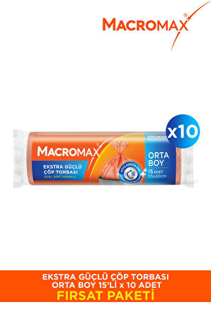 Ekstra Güçlü Çöp Torbası Orta Boy - 15 Li Paket X10
