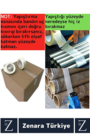 Premium Yüksek Mukavemetli İz Bırakmaz İp Ağ Takviyeli Çok Güçlü Lifli Kopmaz Koli Bandı 20Mt X 10Ad