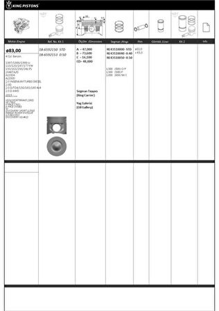 Land Rover Piston + Segman 83mm Std 2.0 İngenium Turbo Diesel-2.0d-2.0 D/td4/150/165/1motor 4 Sil. Dizel Xf/ii/ - Kingpiston 18-6592150