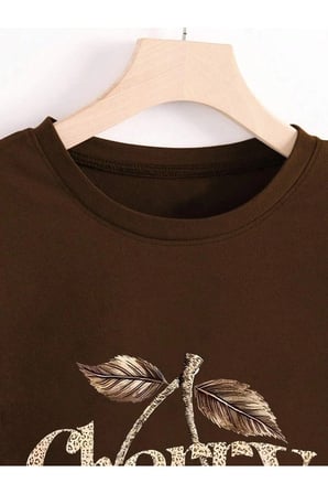Unisex Leopar Desenlı Vişne Baskılı Tasarım Tshirt