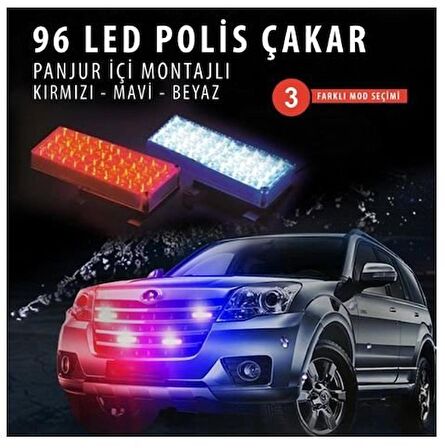 Çakar 96 Ledli Sefaf Cam Kırmızı-Mavi