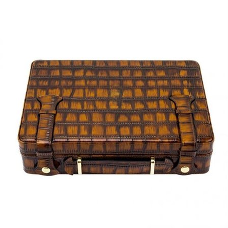 Lubinski Deri Croco Humidor El Çantası Puro Kutusu 18's Kahve LB-627