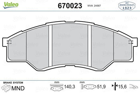 Toyota Ticarı On Fren Balatası Hilux III Pickup 2,5d 4d 06 / 06> - Valeo 670023