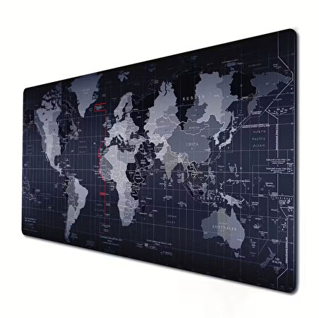 SGE TEKNOLOJİ 70x30 cm Black Dünya Desenli Dikişli Kaydırmaz Taban Oyuncu Mouse Pad