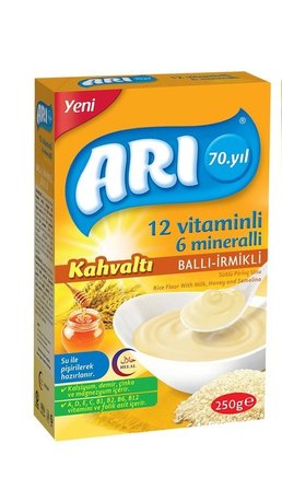 Arı Mama 7 Tahıllı Gece-Sütlü-Ballı İrmikli Kahvaltı- Sütlü Muzlu Pirinç Unu Kaşık Mama 4 x 250 g