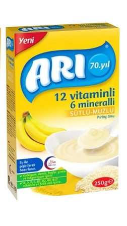 Arı Mama 7 Tahıllı Gece-Sütlü-Ballı İrmikli Kahvaltı- Sütlü Muzlu Pirinç Unu Kaşık Mama 4 x 250 g