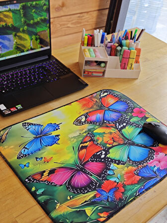 SGE TEKNOLOJİ 55X45 CM RENKLİ KELEBEKLER KAYDIRMAZ TABAN SPEED YÜZEY OYUNCU MOUSE PAD GAMİNG PAD