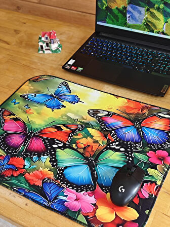 SGE TEKNOLOJİ 55X45 CM RENKLİ KELEBEKLER KAYDIRMAZ TABAN SPEED YÜZEY OYUNCU MOUSE PAD GAMİNG PAD