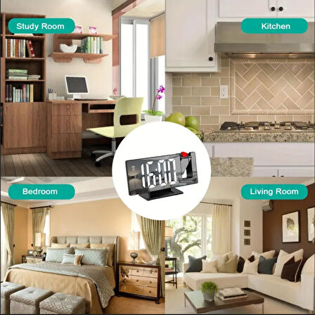PROJEKSİYONLU AYNALI ÇOK FONKSİYONLU DİJİTAL MASA SAATİ YANSITMALI IŞIKLI SAAT 