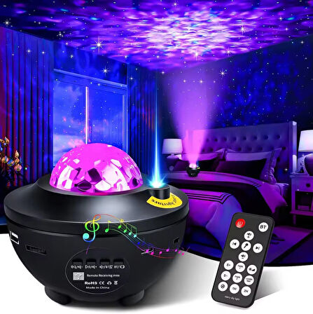 BLUETOOTHLU HOPARLÖRLÜ MÜZİKLİ PROJEKTÖRLÜ YANSITMALI ÇOCUK BEBEK ODASI GECE LAMBASI  
