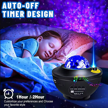 BLUETOOTHLU HOPARLÖRLÜ MÜZİKLİ PROJEKTÖRLÜ YANSITMALI ÇOCUK BEBEK ODASI GECE LAMBASI  