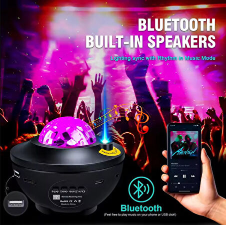 BLUETOOTHLU HOPARLÖRLÜ MÜZİKLİ PROJEKTÖRLÜ YANSITMALI ÇOCUK BEBEK ODASI GECE LAMBASI  