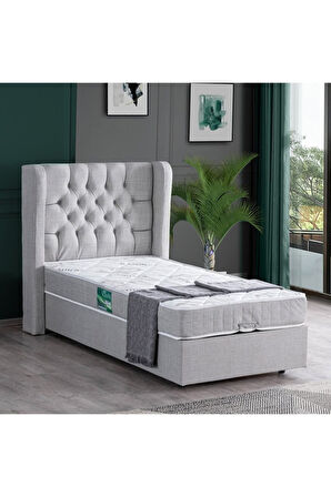 Riga Tek Kişilik Baza Başlık Comfort Yatak Seti, Krem