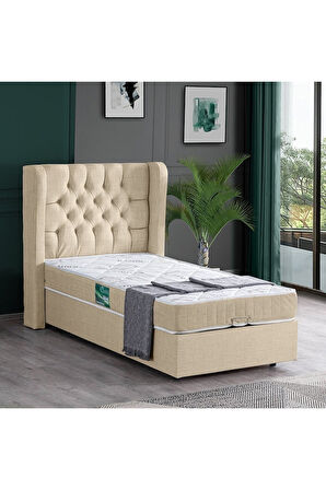 Riga Tek Kişilik Baza Başlık Comfort Yatak Seti, Krem